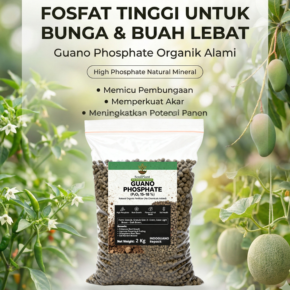 Guano Phosphate Organik Granule 2kg SoulPlant Pupuk Fosfat Tinggi 15-18% Booster Akar, Bunga & Buah