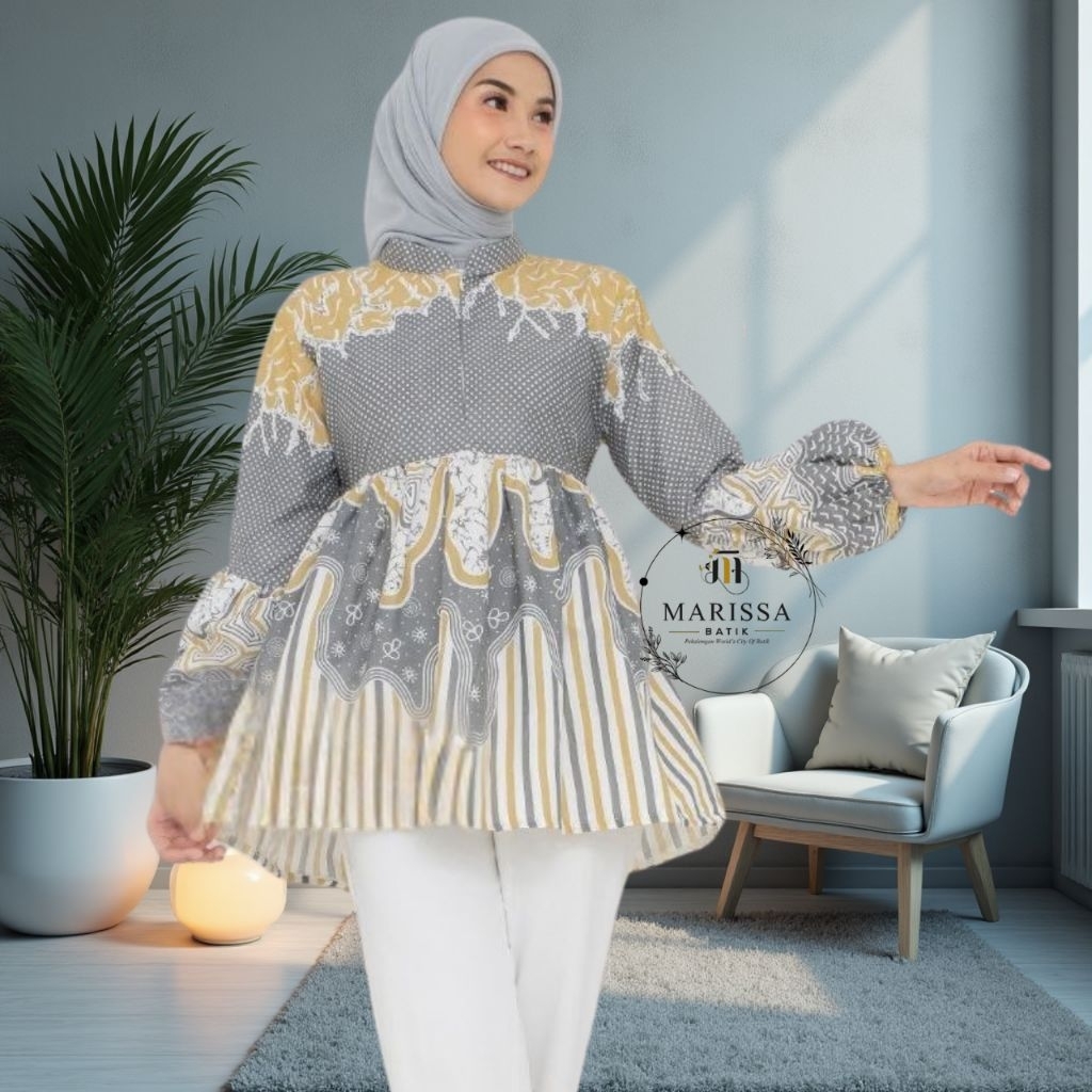 ATASAN BLOUSE BATIK LENGAN BALON UKURAN (M L XL XXL) - ATASAN WANITA