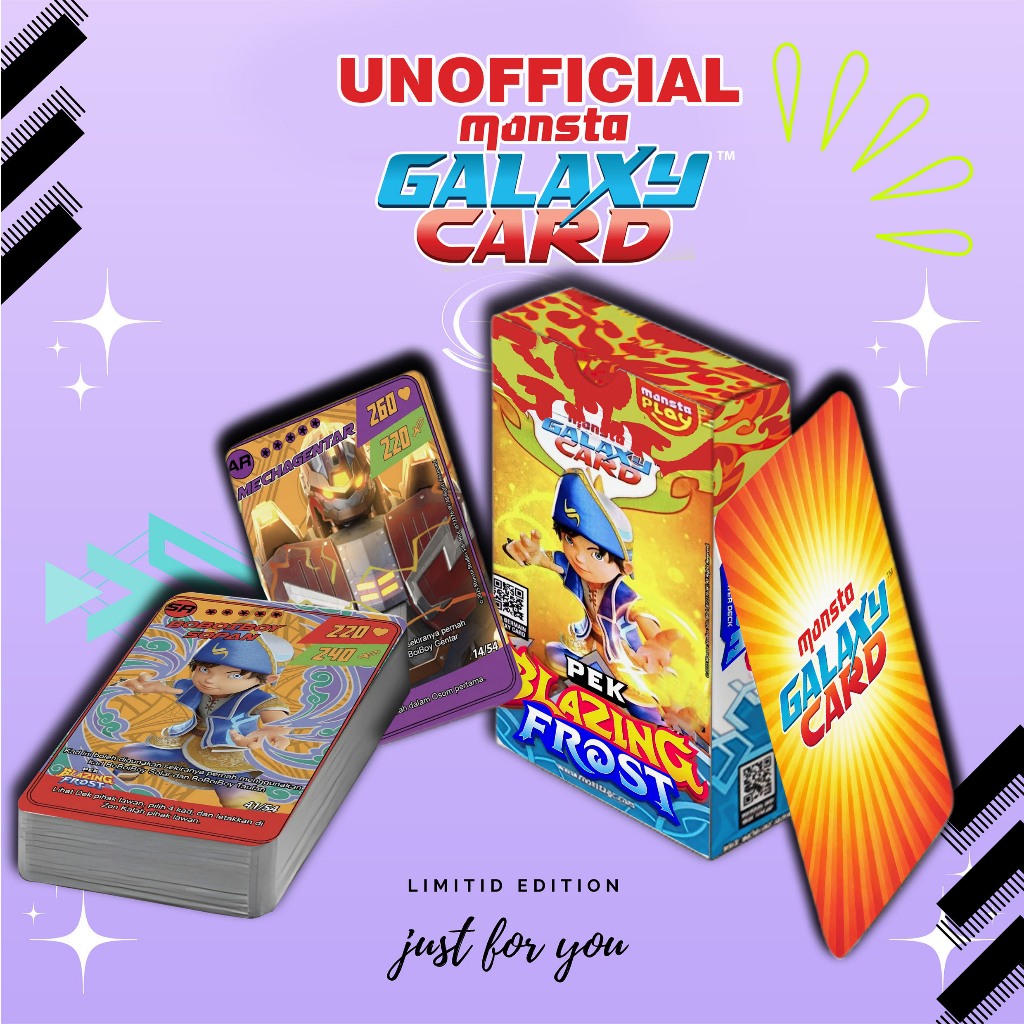HOMEMADE KARTU/KAD PEK BLAZING FROST BOBOIBOY MONSTA GALAXY CARD (MGC) PREMIUM 25 SHEET