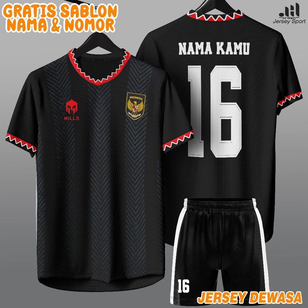 Sablon Nama Nomor Punggung Jersey setelan timnas mills Grade terbaru costum futsal volly bola