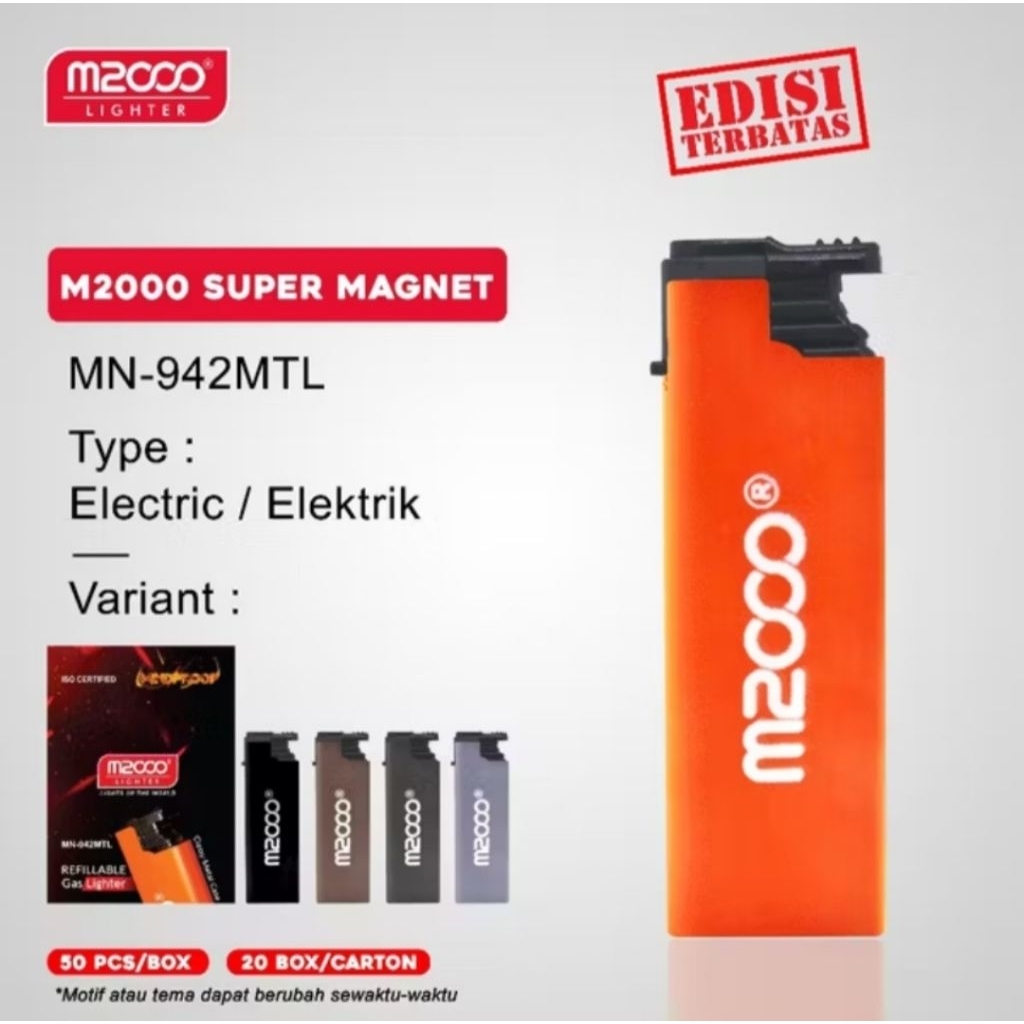 Korek Api Bara M2000 MN-942 MTL - Tahan Angin, Refillable, Warna Acak