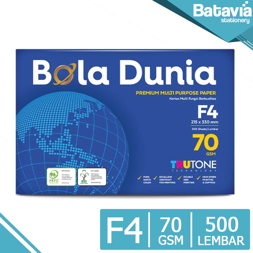 Kertas HVS F4 70 GSM Bola Dunia 1 Rim / 500 Lembar