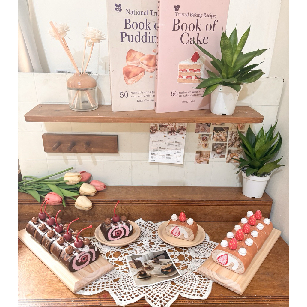 wooden swiss roll cake