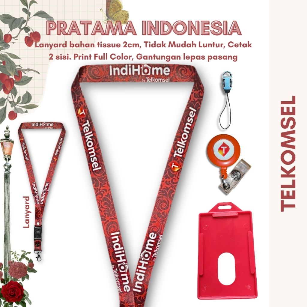 TALI GANTUNGAN ID CARD TELKOMSEL INDIHOME MERAH TERBARU | LANYARD GANTUNGAN ID CARD TELKOMSEL INDIHO