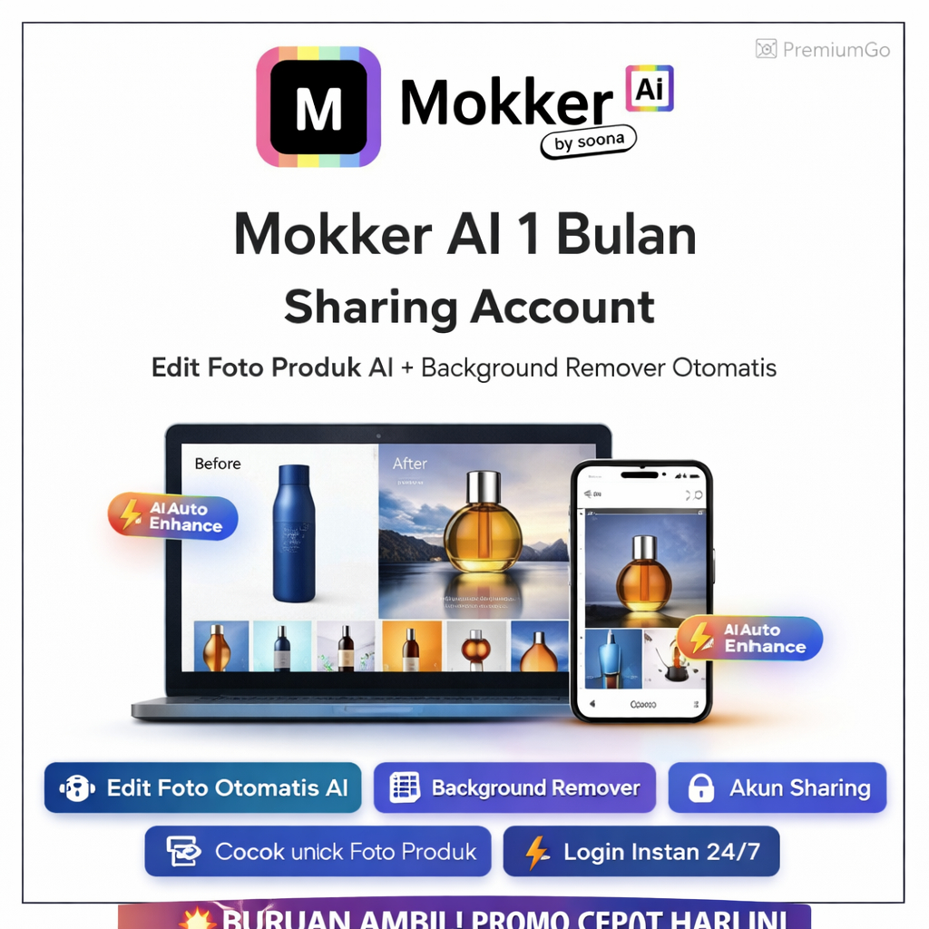 [24/7] Akun Mokker AI 1 Bulan Sharing | Akses Background Remover Otomatis | Edit Foto Produk AI | Ga