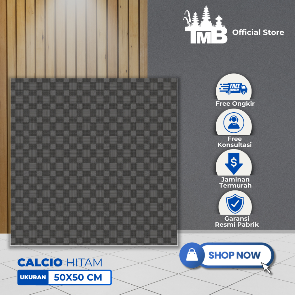 Keramik Lantai 50x50 Calcio Round Hitam Sinking Glossy Keramik Hitam Polos