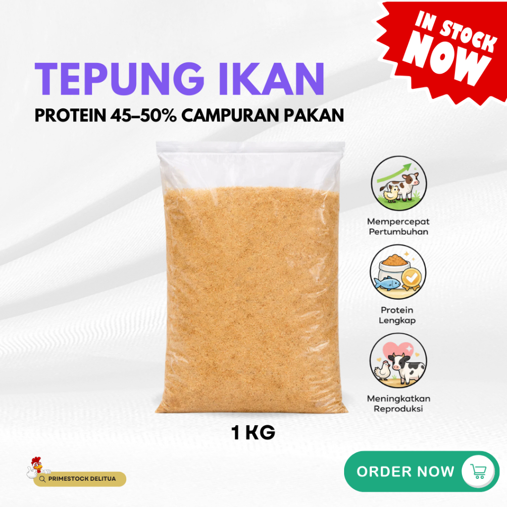 Tepung Ikan Super 1 Kg – Protein Tinggi 45–50% Campuran Pakan Ternak Ayam Sapi Kambing Babi Ikan