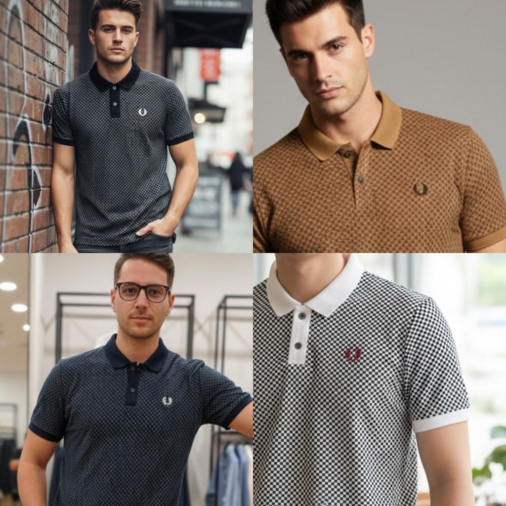 kaos kerah fredperry full print pria logo bordir full box