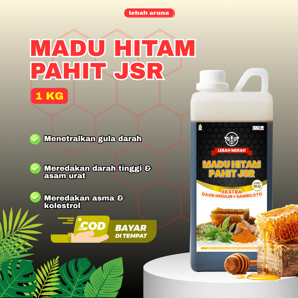 (ISI 1KG) Madu Hitam Pahit JSR - Madu Herbal Efektif untuk Diabetes Asam Urat dan Kolesterol Cap Leb