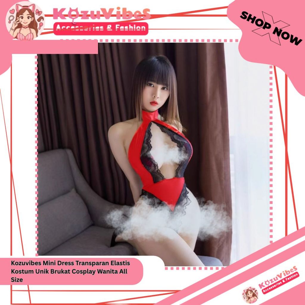 KozuVibes Mini Dress Transparan Elastis Kostum Unik Cosplay Wanita All Size Berukatt