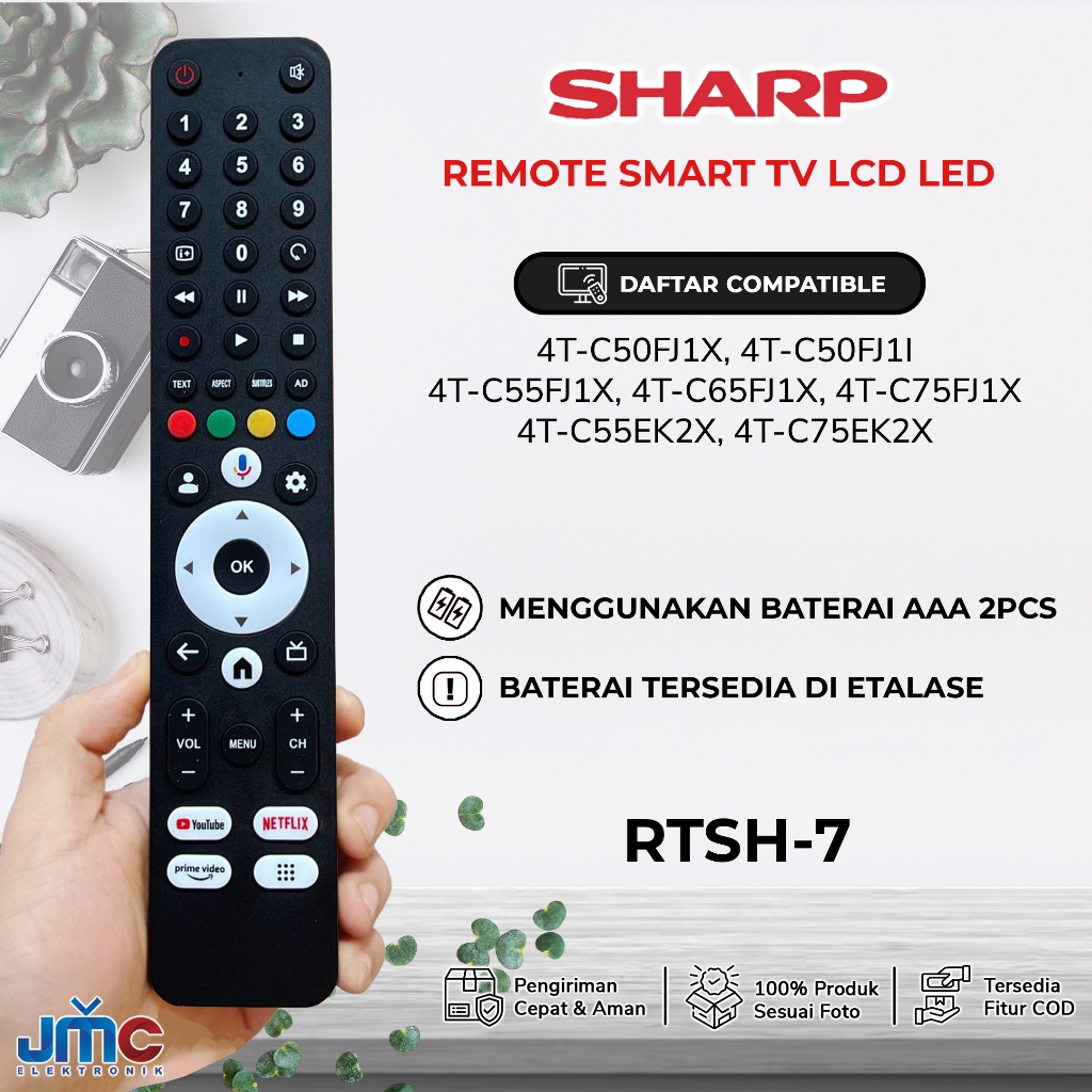 Remote RC2101 Google TV Sharp 4K 4T-C50FJ1X 4T-C50FJ1I 4T-C55FJ1X 4T-C65FJ1X 4T-C75FJ1X 4T-C55EK2X 4