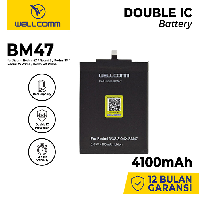 Battery Double Ic Wellcomm Xm Redmi 4X/Bm47/Redmi3/3S/4X Prime 4100mAh