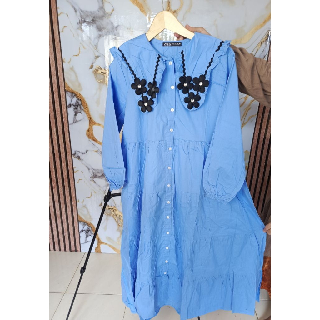 [ Zara ] Midi Dress Zara- Midi Katun Poplin Zara