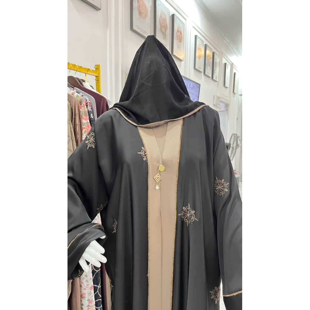 abaya motif bunga cristal