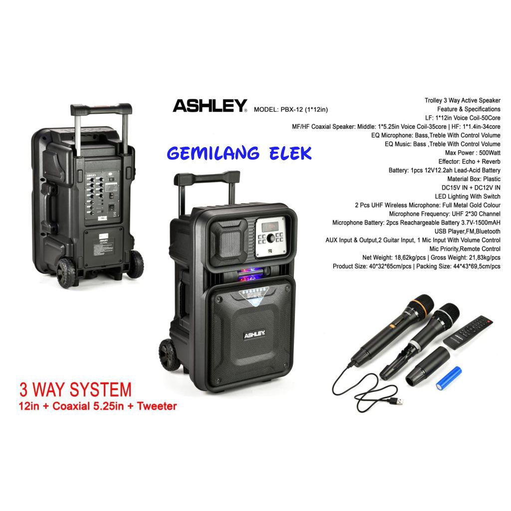 Speaker Portable Wireless ASHLEY PBX 12 Original 12 inch