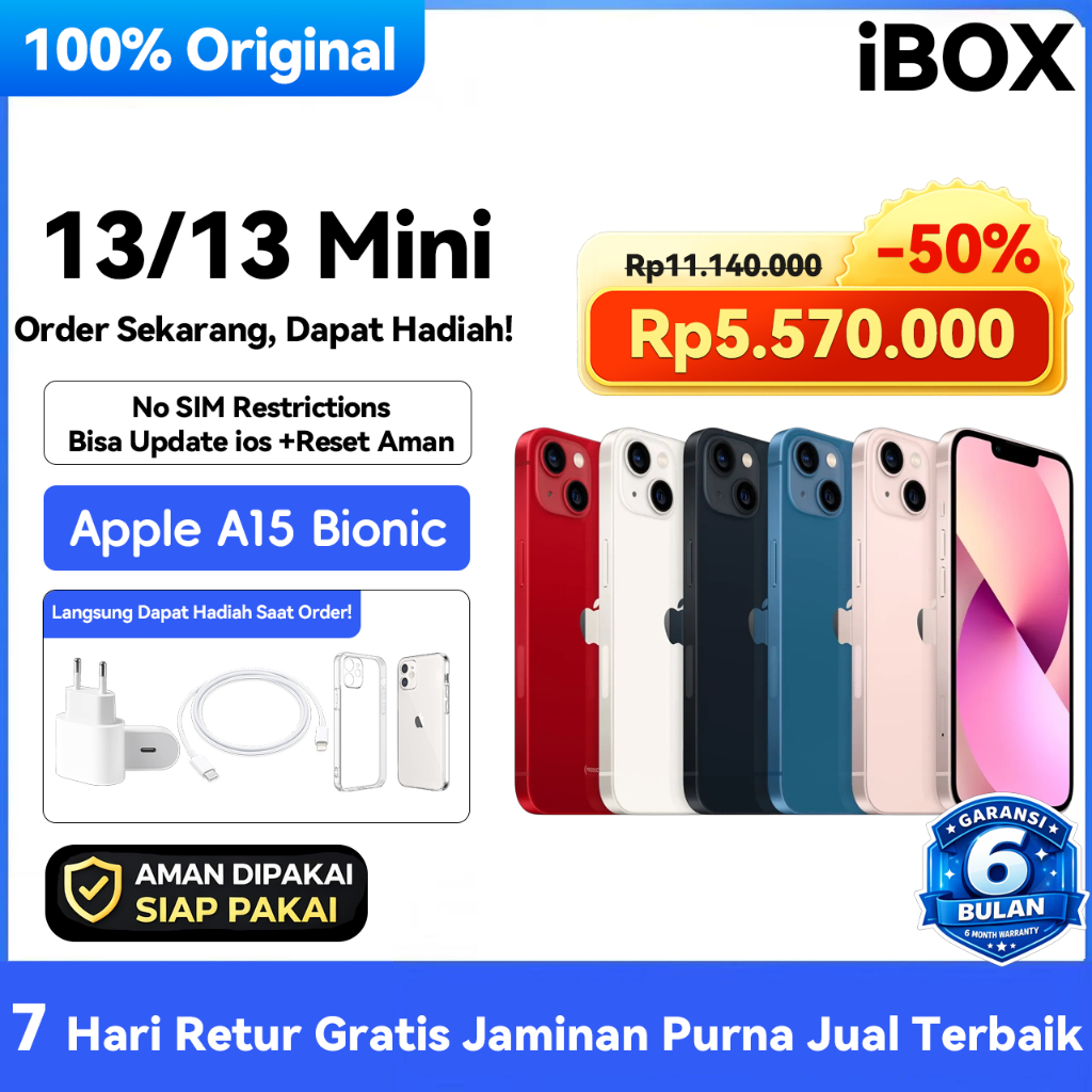 iPhone 13 / 13 Mini Second Ex iBox Original 100% 128GB 256GB Jaminan Sinyal Permanen Like New
