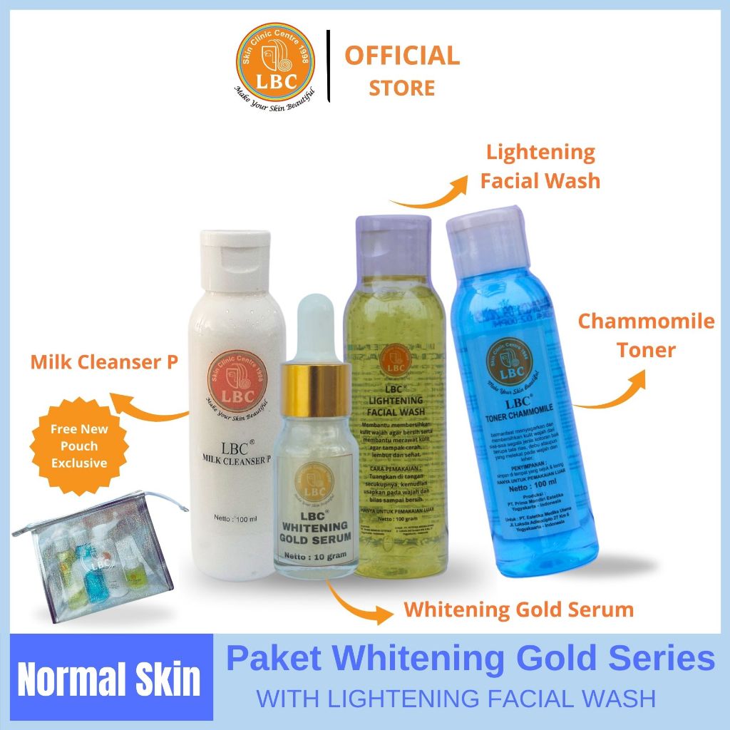 Paket Skincare - LBC Super Whitening Gold series for normal skin (FREE POUCH)