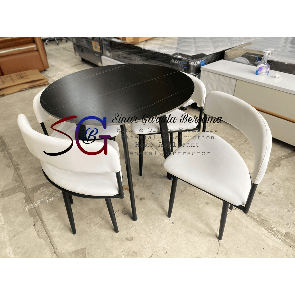 [3 PILIHAN WARNA] MEJA MAKAN BULAT 4 KURSI MINIMALIS / MEJA MAKAN BULAT 4 PERSON MODEL MEWAH / MEJA 
