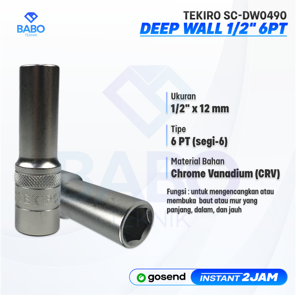 TEKIRO Mata Sok 12 mm Panjang Deep TEKIRO Mata Sok 12 mm Panjang Deep wall Socket 1/2” 6 PT Mata Kun