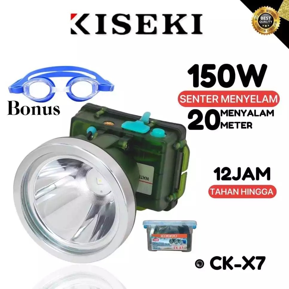 Senter Kepala Selam 150W CK X7 Cahaya Putih KISEKI/Senter Kepala Selam KISEKI X7 150W ,Senter Menyel
