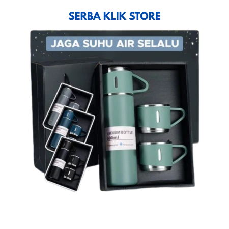 Termos Vacuum Flask Set 500ml - Desain Elegan, Warna Acak, Souvenir Premium