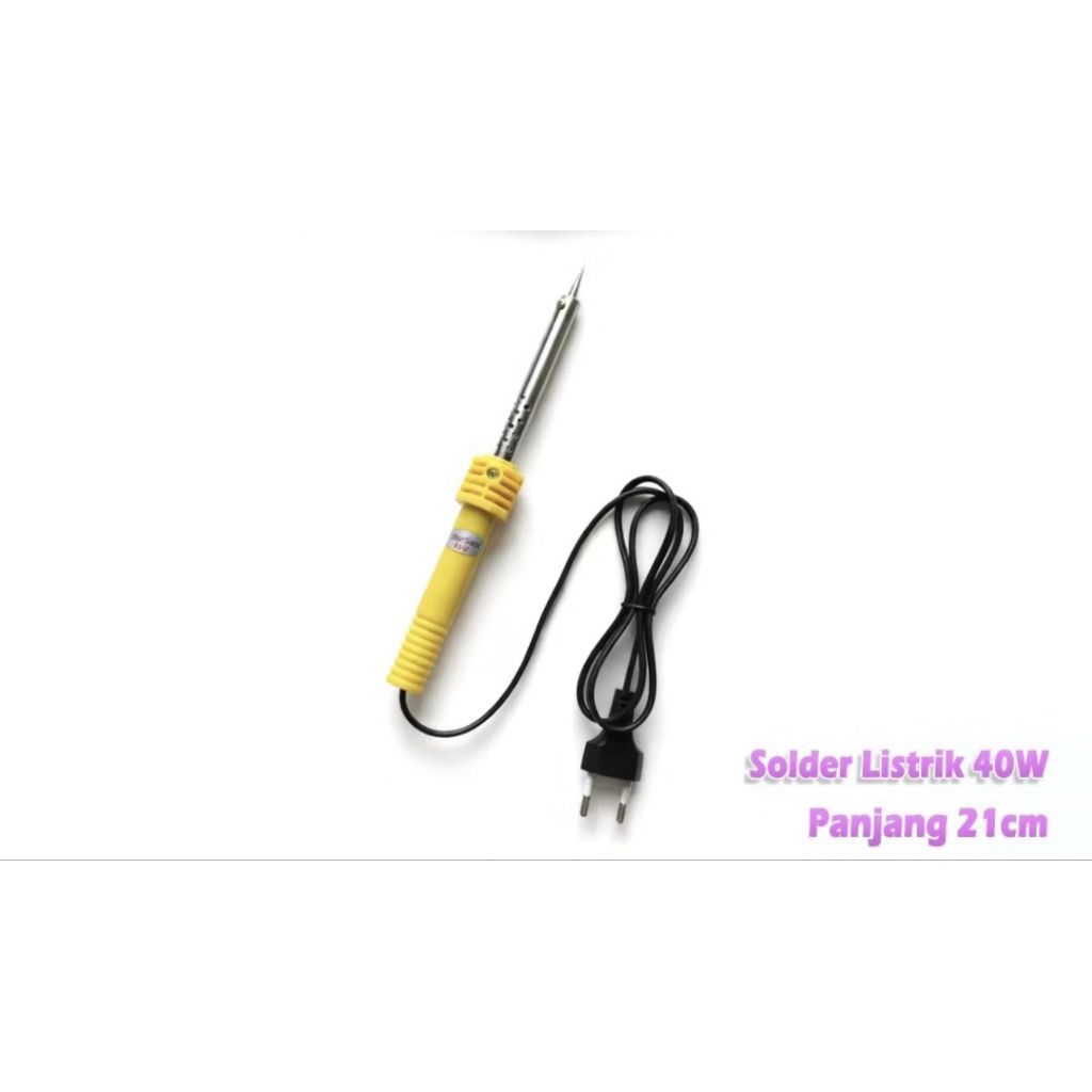 Solder Listrik 40W Panjang 21cm | Solder Timah Elektrik Ujung Tajam | Gagang Plastik / Kayu