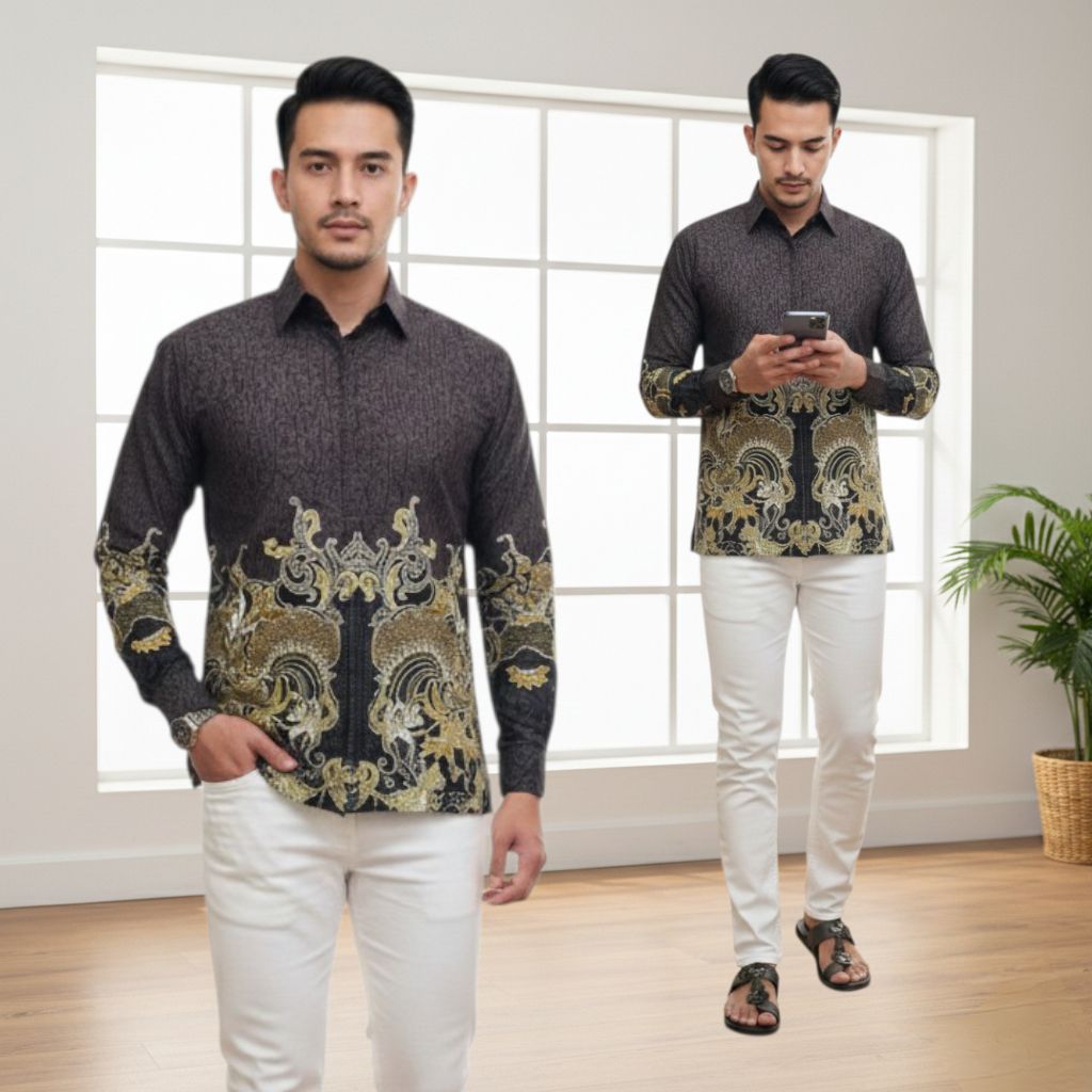 {Toko.Sky} Kemeja Batik Pria Lengan Panjang/Kemeja Batik Premium/Kemeja Batik Solo Pria Modern