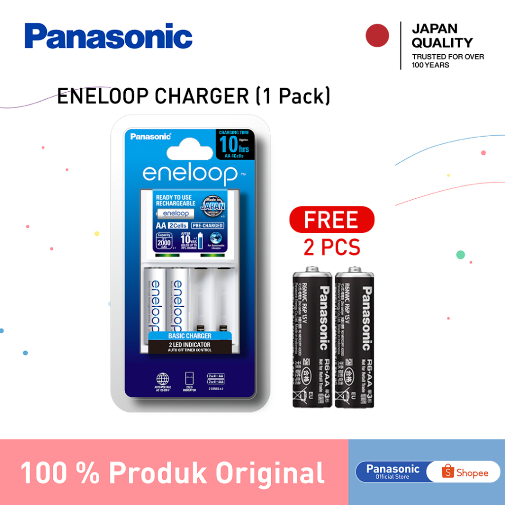 Panasonic Eneloop Charger Kit + 2pc Battery Eneloop Rechargeable AA