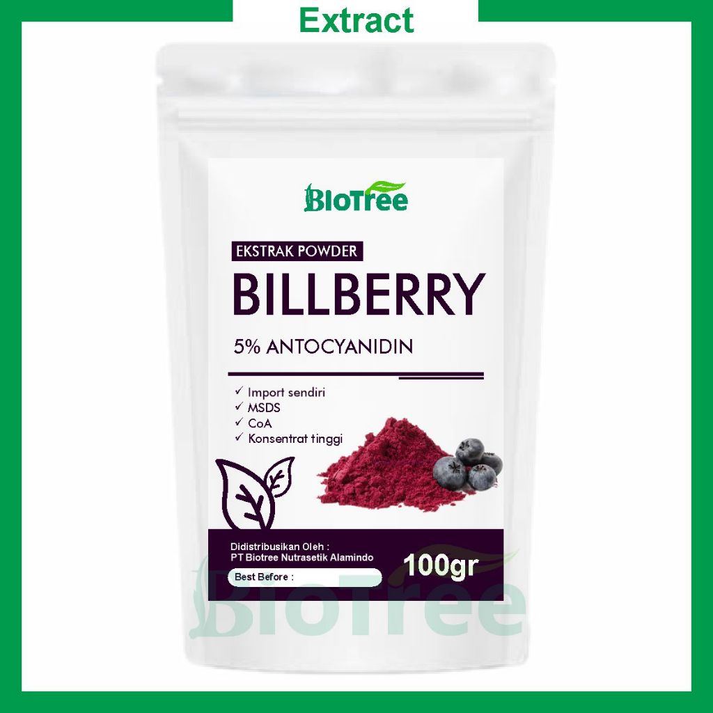 SAMPEL Ekstrak curah IMPOR 100gr Billberry (antocyan 5%&10%) Cordyceps sinensis Spirulina Ginseng (g