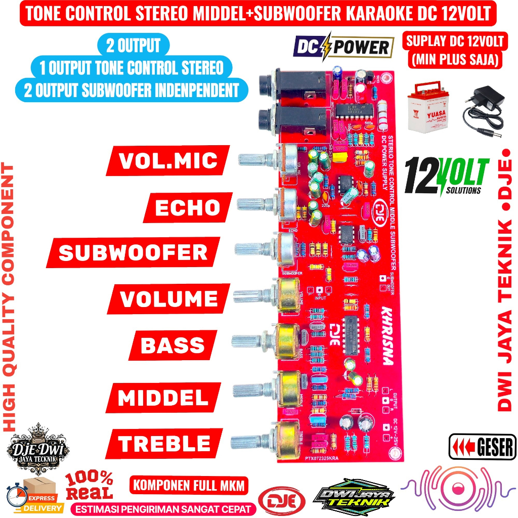 DJE Tone Control Stereo DC 12V-24V Karaoke Echo Midel Subwoofer Preamp Mic Echo Khrisna