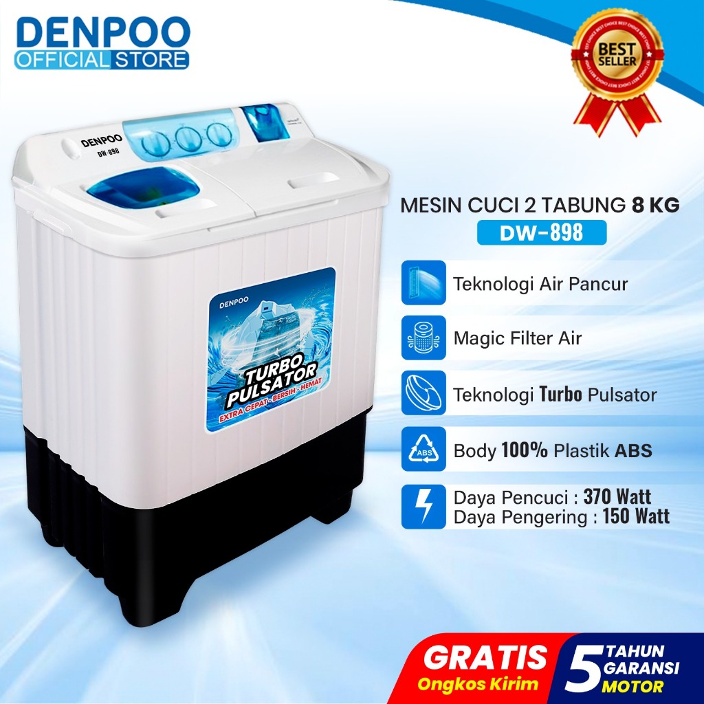 Denpoo Mesin Cuci 2 Tabung DW 898 8 Kg