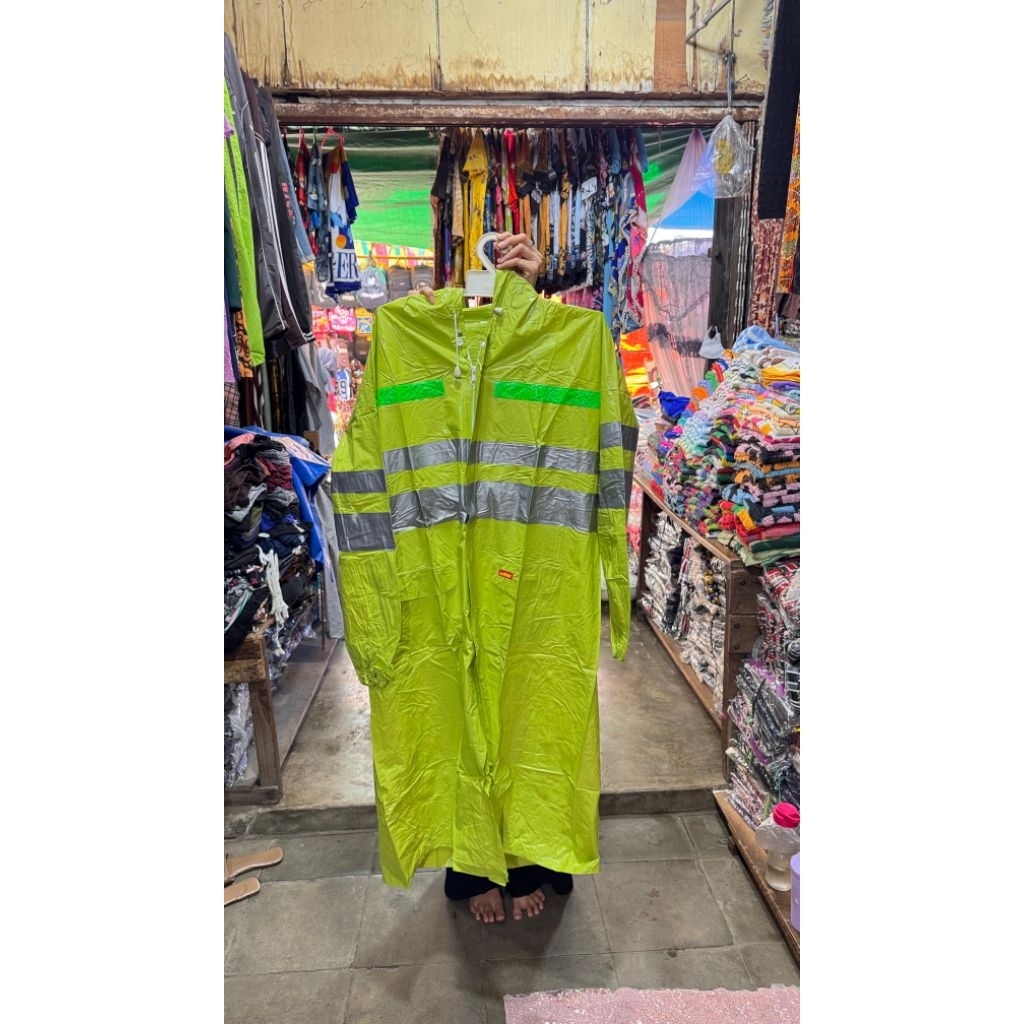 Jas hujan ponco jubah motif garis