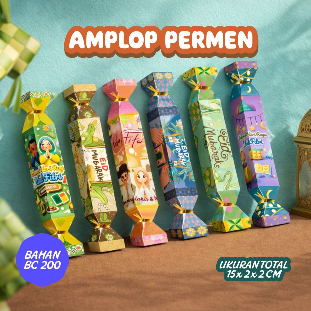 AMPLOP LEBARAN PERMEN I BAHAN BC 200 GRM | ISI 15 PLUS FREE TALI | AMPLOP IDUL FITRI | AMPLOP LEBARA
