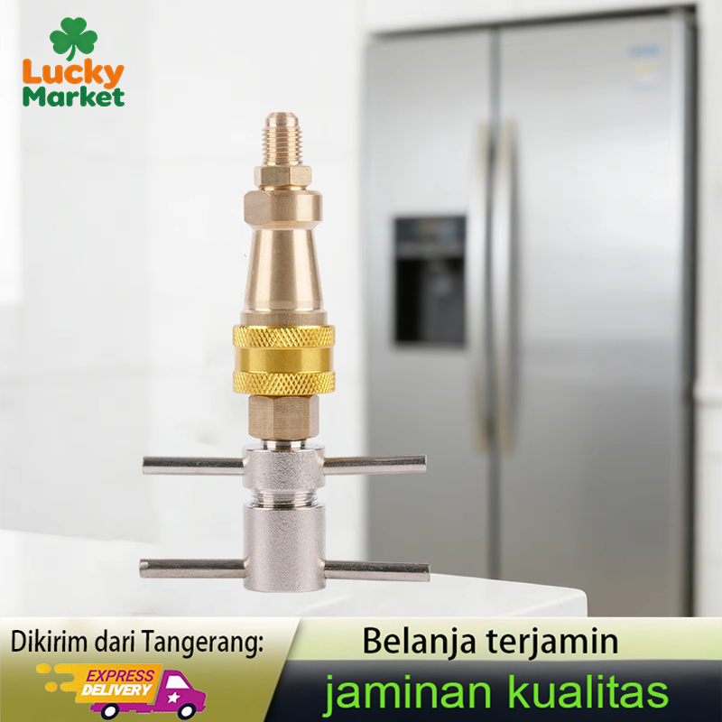 Flushing Tools Serbaguna Tanpa Las Konektor Cepat Selang Kulkas 1/4 Inch FNPT Paking Kuningan Refrig