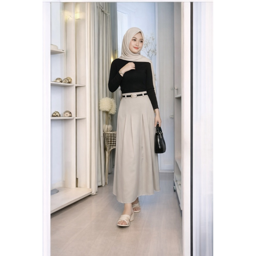 kirana- Joy Skirt-rok flare Wanita Korean Style- Bahan semiwoll lokal_Model Panjang & Midi