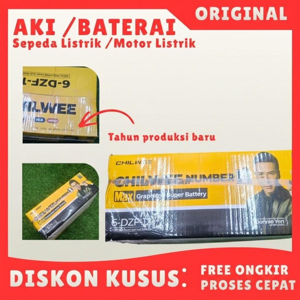 Aki Sepeda Listrik Chilwee 48-12 Original 12v 12ah SLA | Baterai SLA Selis Garansi Terbaik