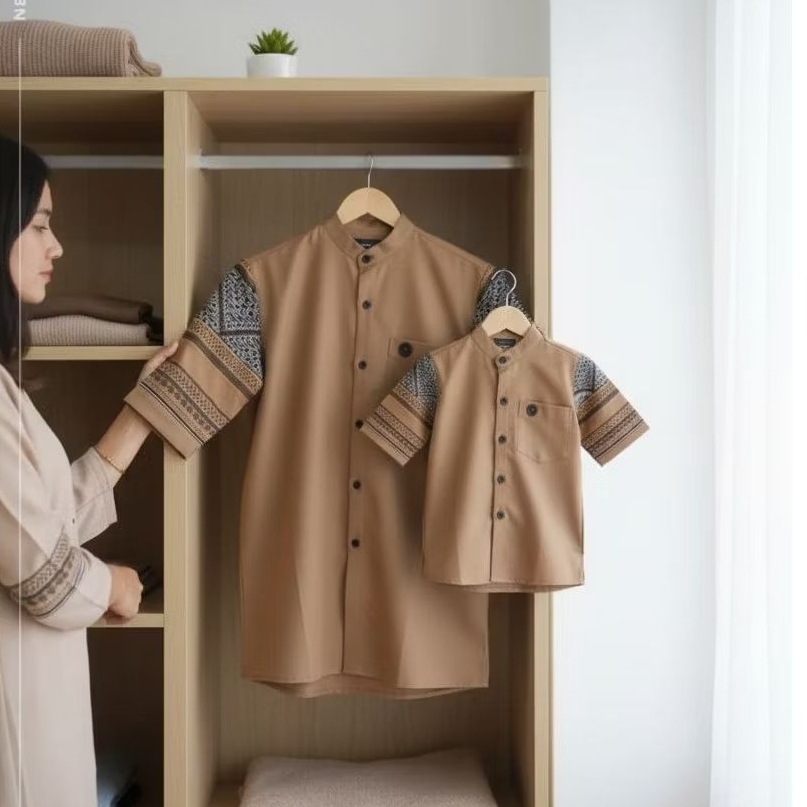 Baju Koko Couple Ayah Dan Anak Laki Laki Harga Terpisah Kemeja Kurta Kerah Mandarin Lengan Pendek Mo