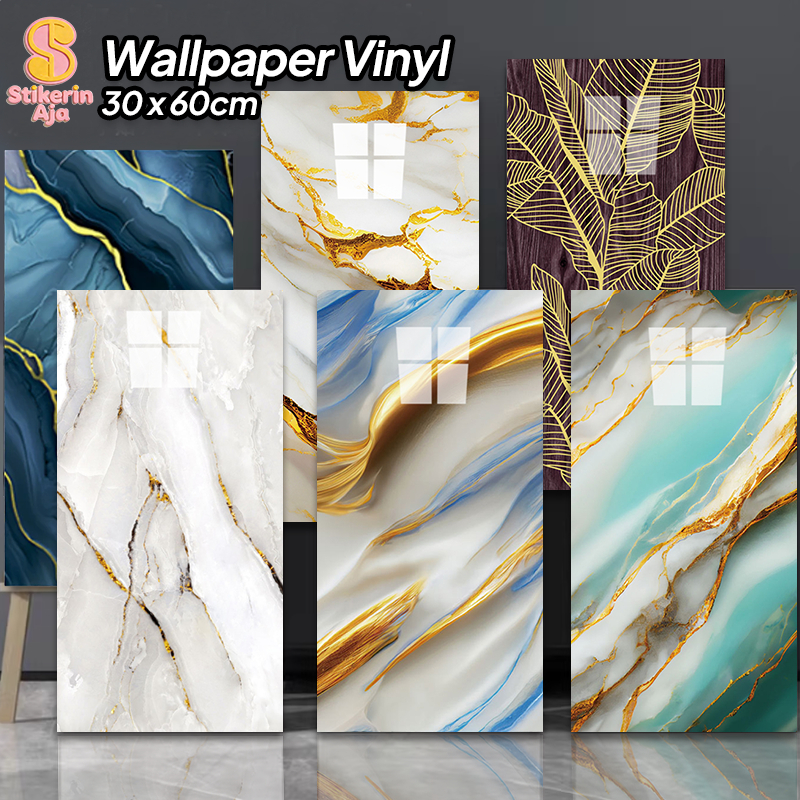 Stiker Vinyl Lantai Dinding Marble Granit Keramik Anti Air 30x60cm Untuk Kamar Mandi Dapur Mudah Dip