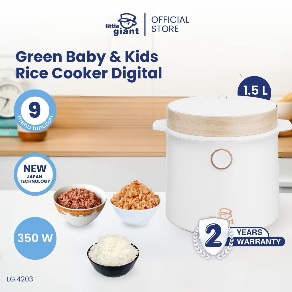 LITTLE GIANT GREEN BABY & KIDS RICE COOKER DIGITAL 1,5L | BPA FREE | ALAT MASAK MPASI