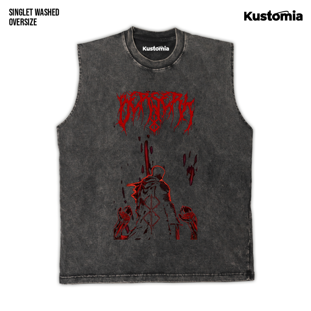 KUSTOMIA Singlet BERSERK Sleeveless Oversize Slimfit Washed Shirt | BERSERK-8