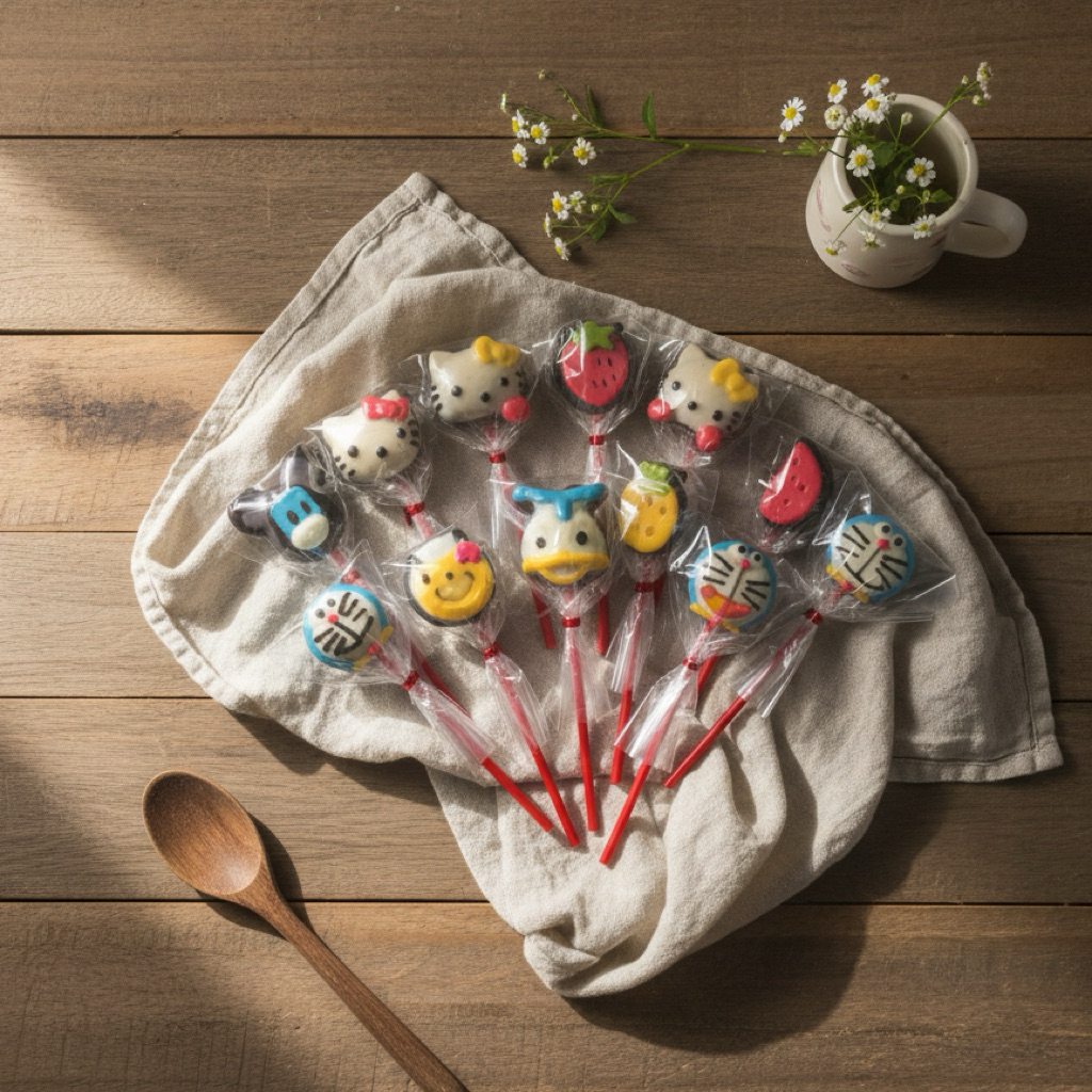 lolipop coklat , permen coklat tangkai