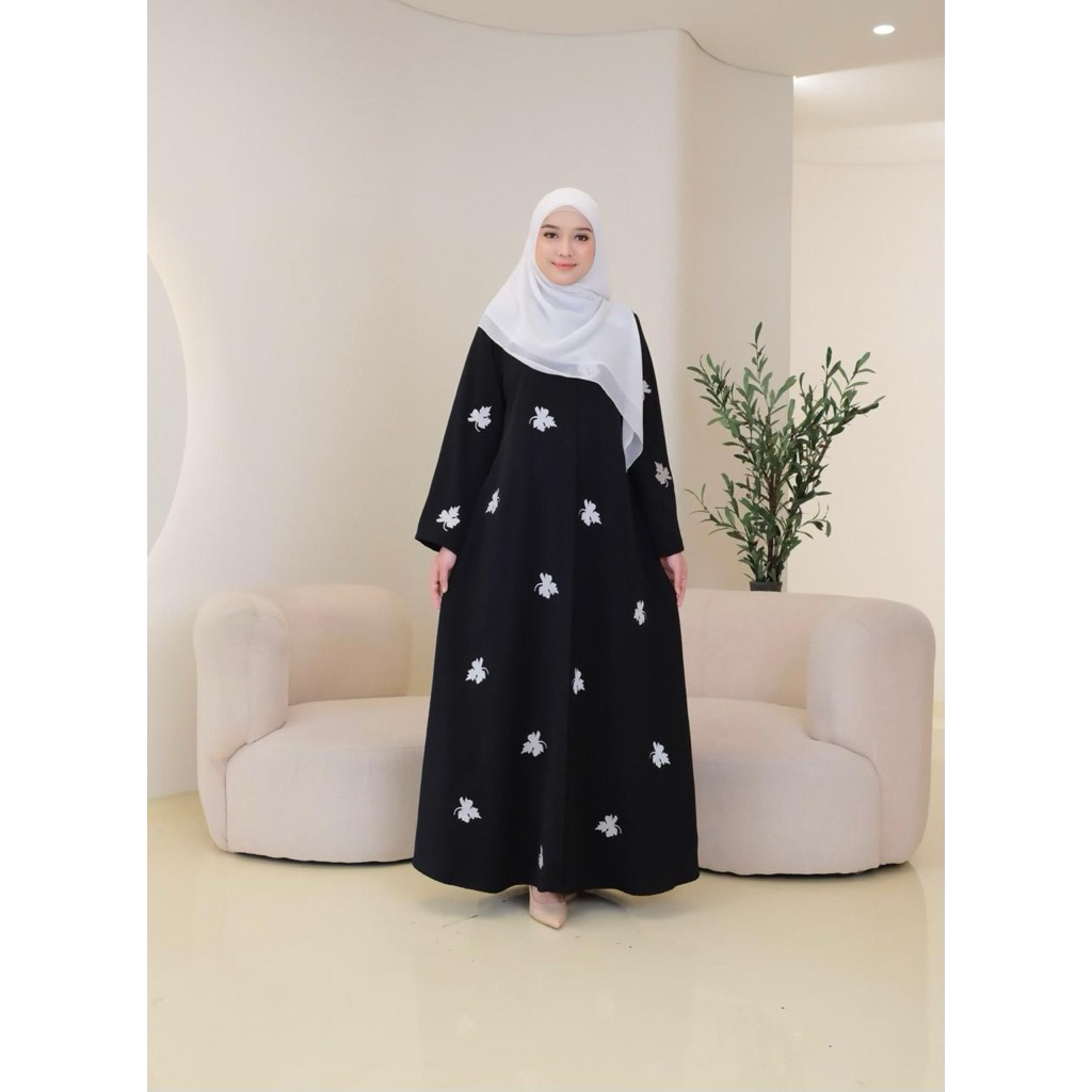 ABAYA BORDIR KHUSUS HITAM GAMIS BORDIR BAHAN ARABIA CREPE NYAMAN DAN FLOWY GAMIS SIMPEL MEWAH ELEGAN