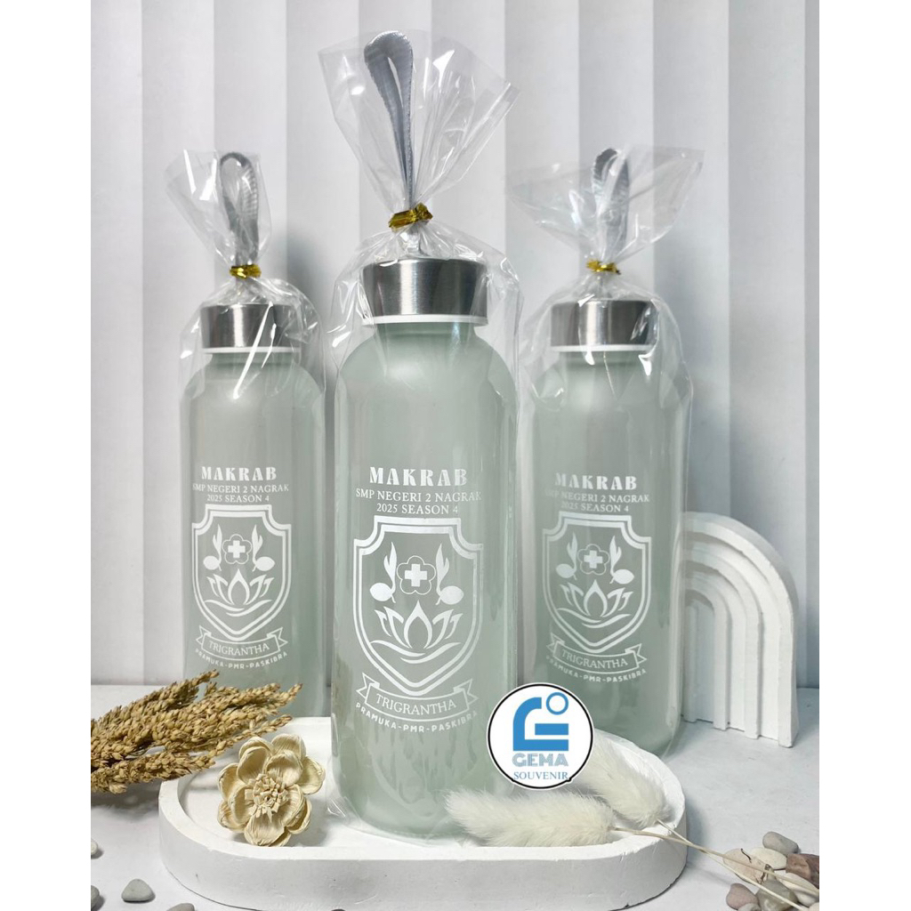 BOTOL TUMBLER DOFF COSTUM  420 ML / SOUVENIR BOTOL KACA / SOUVENIR PERNIKAHAN CUSTOM / SOUVENIR KANT