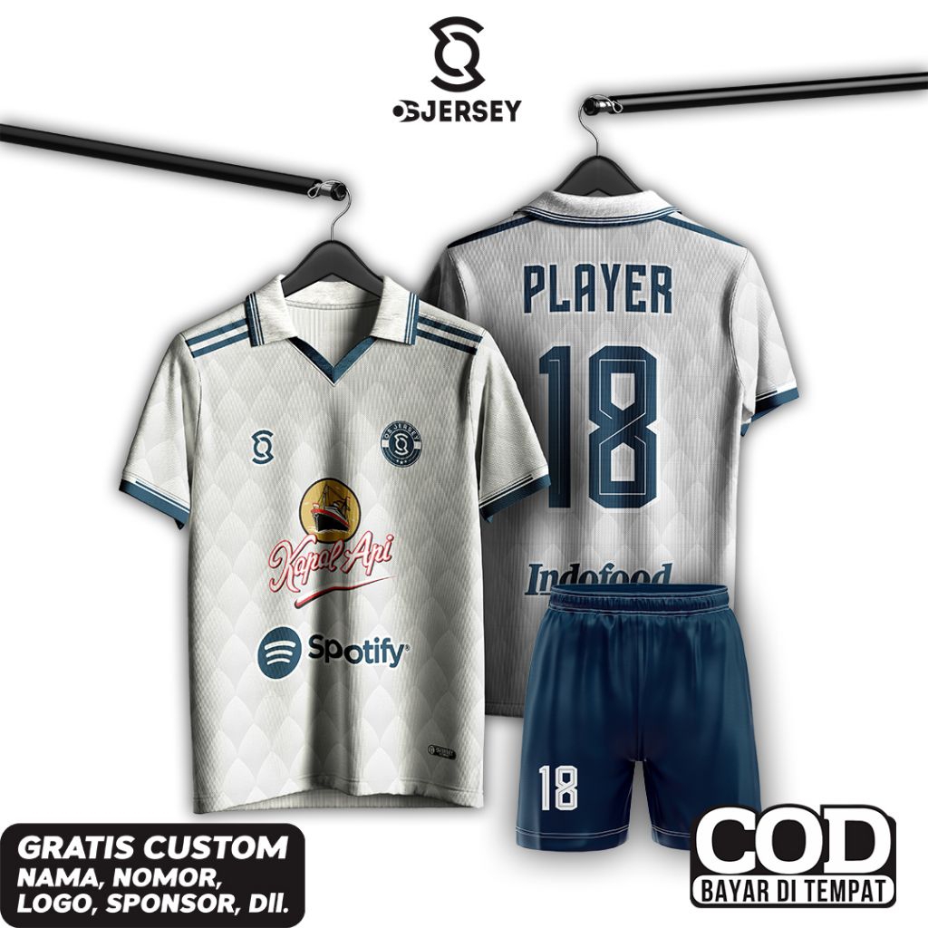 Jersey Bola Putih Navy Premium Kerah – Jersey Futsal Pria Wanita Dryfit Adem Baju Sepak Bola Unisex