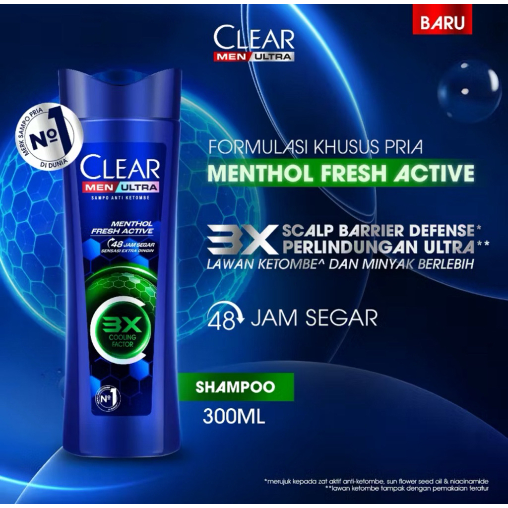 Clear Men Shampoo Menthol Fresh Active 300Ml / Clear Men Perawatan Total Active 300 ML