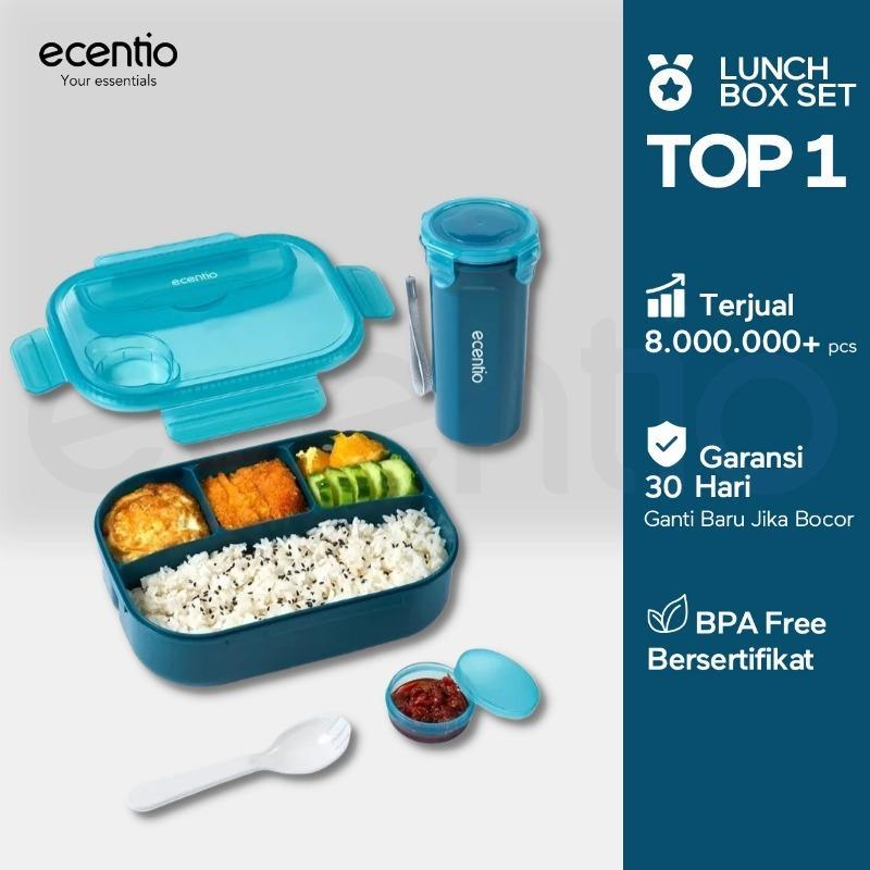 ecentio lunch box anti tumpah 1200ml & botol 500ml tempat makan tempat bekal makan tempat makan anak