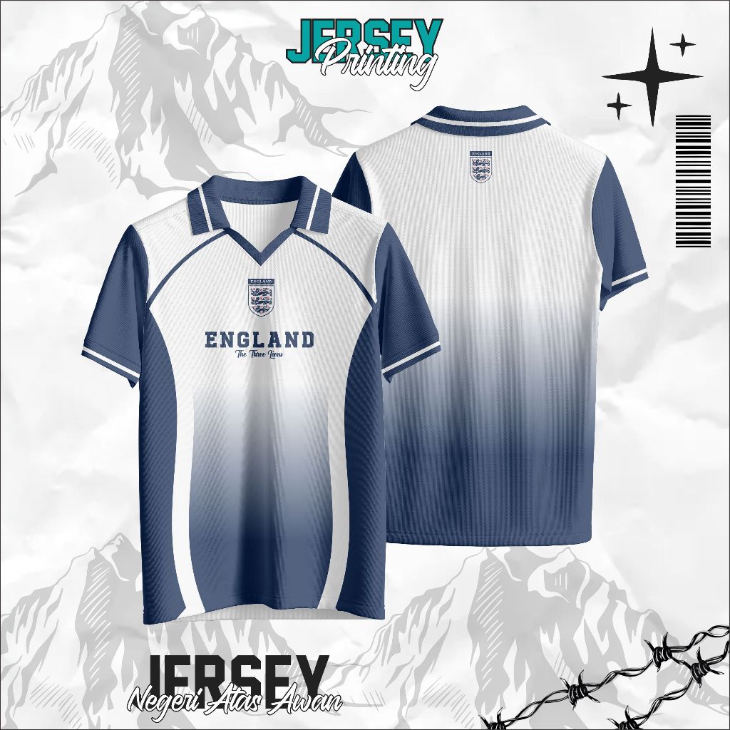 Jersey Fantasy ENGLAND Jersey Vintage Jersey Retro Jersey Bola Baju Fans Baju Fans Full Printing Pre