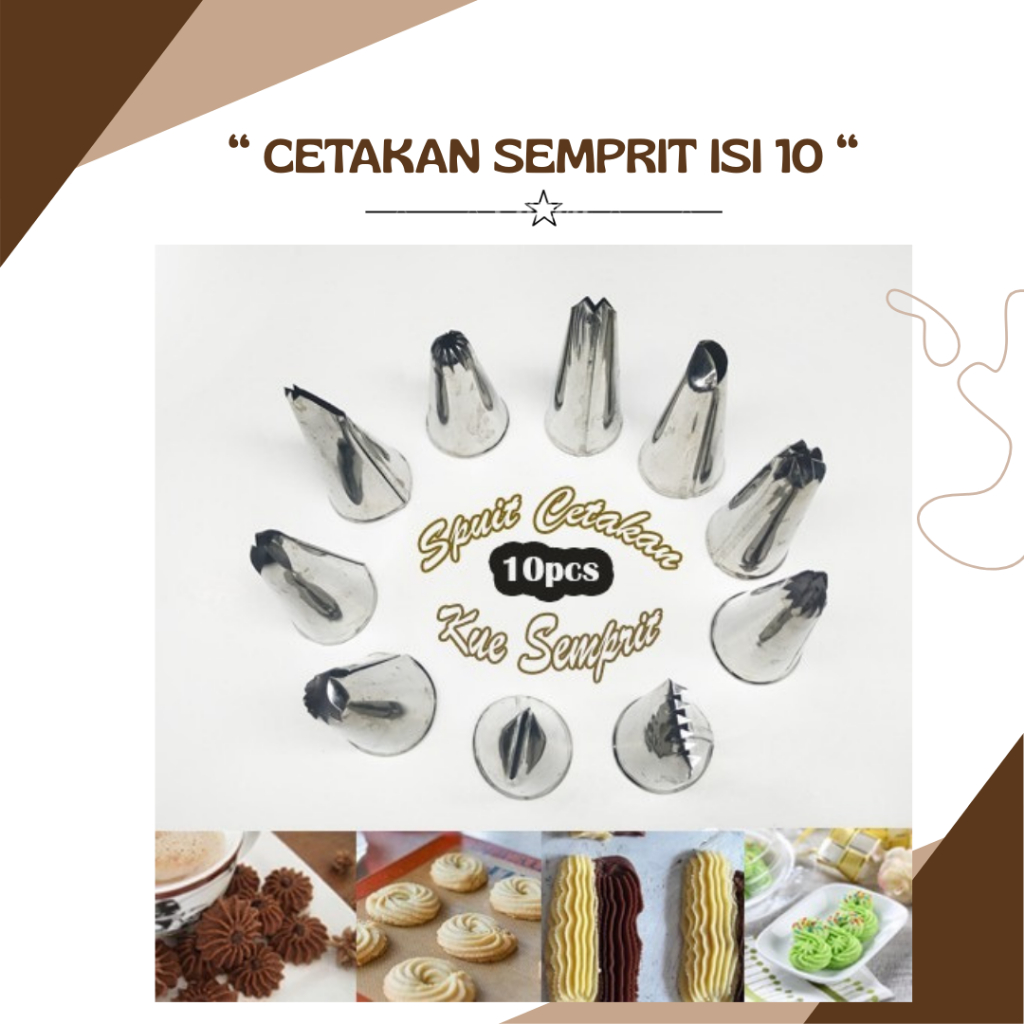 Cetakan Kue Semprit Isi 10 Pcs Cetakan Kue Kering Penghias Kue Anti Lengket