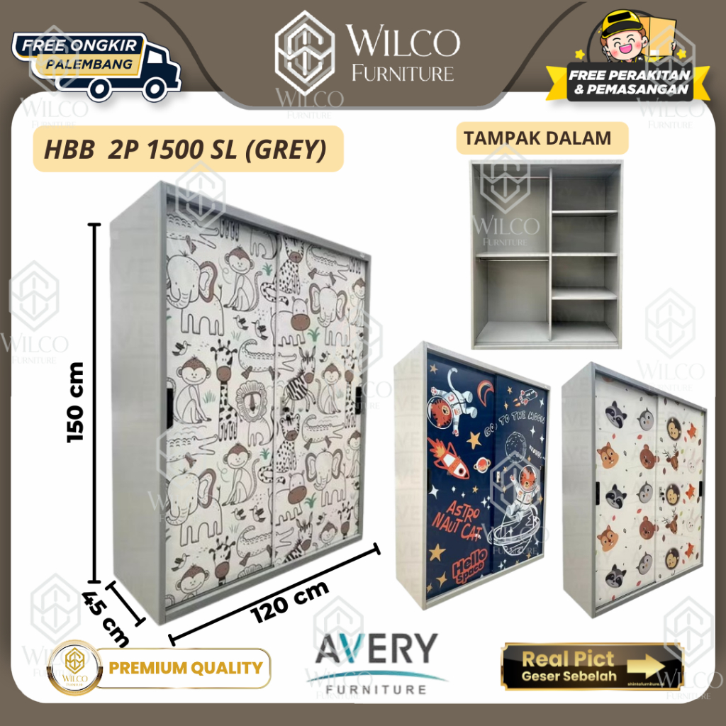 Lemari Pakaian Besi 2 Pintu Sliding by Avery Furniture | Lemari Baju Besi Anak Karakter