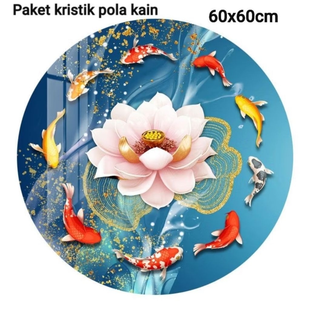 DIY PAKET KRISTIK IKAN KOI 9 ROUND POLA KAIN 60CM CROSS STITCH 11CT